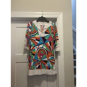 JUDE CONNALLY Size XS Geometric V-Neck Jude Cloth 3/4 Sleeve Mini Dress Beach